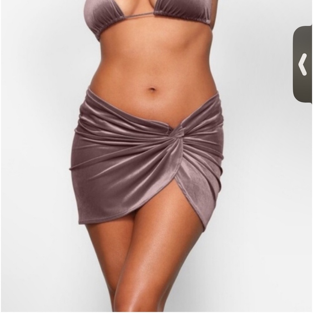 SKIMS Velvet Ruched Wrap Swim Sarong in Mauve Taupe